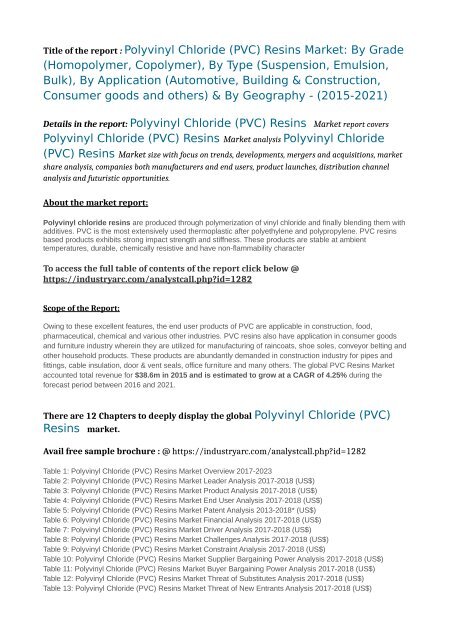 PVC RESINS MARKET