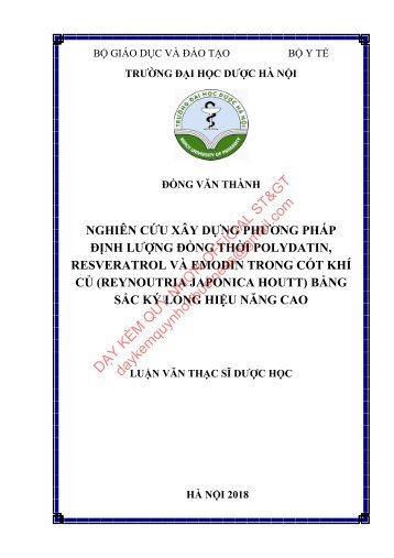 Nghiên cứu xây dựng phương pháp định lượng đồng thời polydatin, resveratrol và emodin trong cốt khí củ (reynoutria japonica houtt) bằng sắc ký lỏng hiệu năng cao