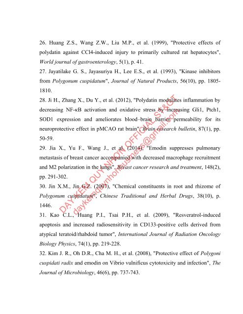 Nghiên cứu xây dựng phương pháp định lượng đồng thời polydatin, resveratrol và emodin trong cốt khí củ (reynoutria japonica houtt) bằng sắc ký lỏng hiệu năng cao