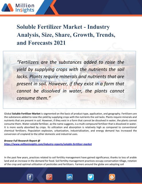  Soluble Fertilizer Market Segmented by Material, Type, Application, and Geography - Growth, Trends and Forecast 2021