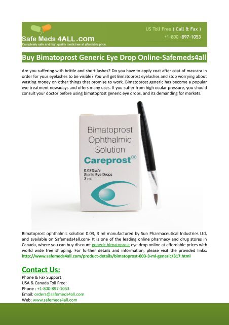 Buy Bimatoprost Generic Eye Drop Online-Safemeds4all