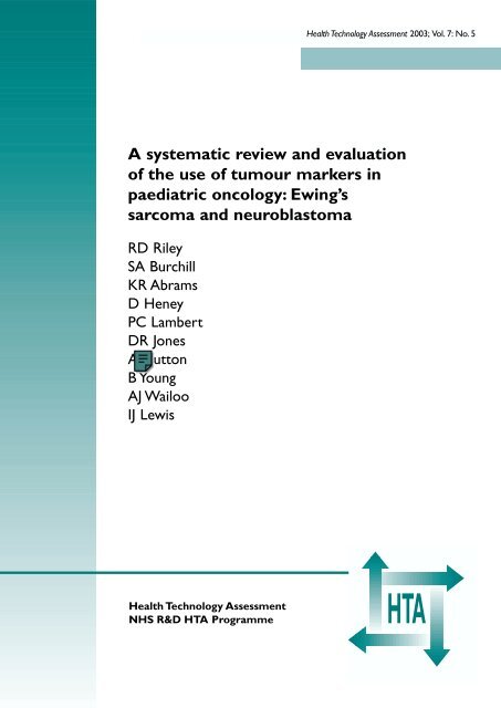 Tumour Markers in Paediatric Oncology - NIHR Health Technology ...