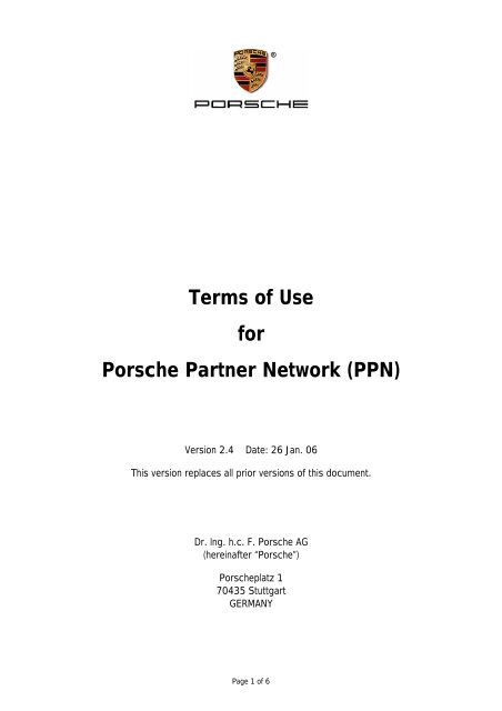 Terms of Use for Porsche Partner Network (PPN)