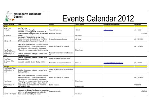Events Calendar 2012 - Naracoorte Lucindale Council - sa.gov.au
