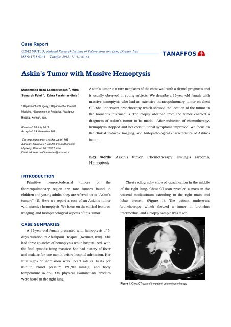 Askin's Tumor with Massive Hemoptysis - Tanaffos