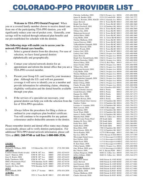 Colorado Ppo Provider List Ppo Provider List Ppo Provider List