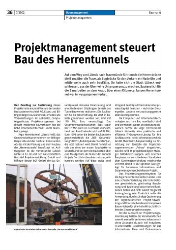 Projektmanagement steuert Bau des Herrentunnels - Bauverlag