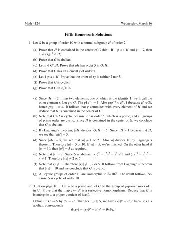 Fifth Homework Solutions