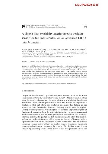 A simple high-sensitivity interferometric position sensor for - LIGO ...