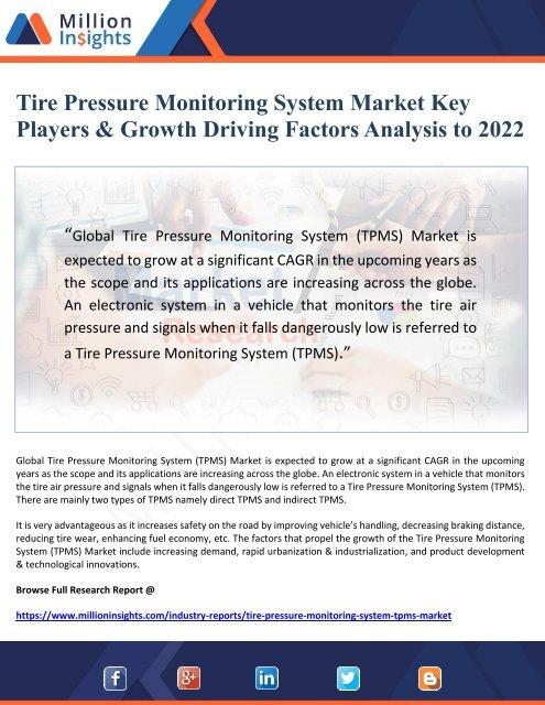 Tire Pressure Monitoring System Market Key Players &amp; Growth Driving Factors Analysis to 2022