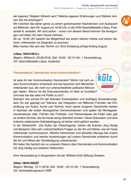 Herbstprogramm 2018 der Volkshochschule Dreiländereck