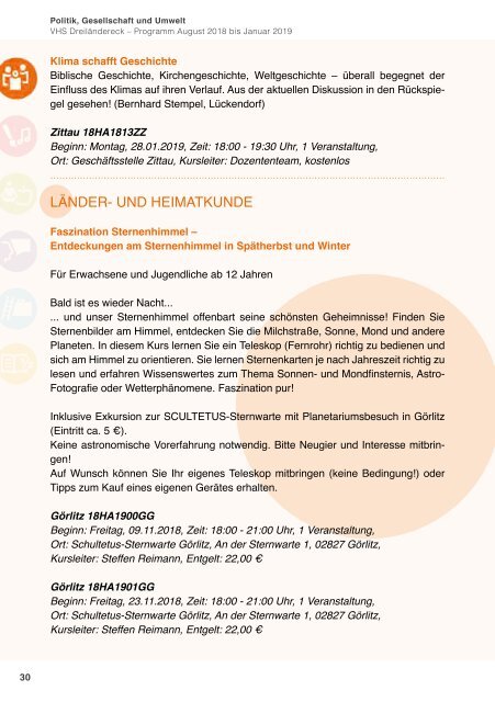 Herbstprogramm 2018 der Volkshochschule Dreiländereck