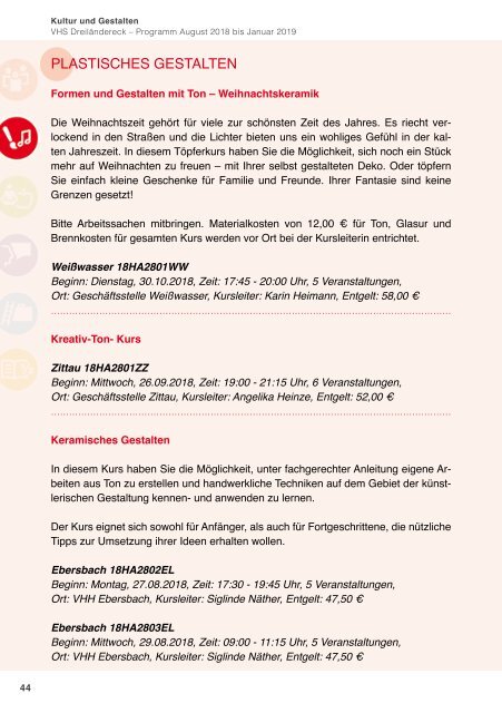 Herbstprogramm 2018 der Volkshochschule Dreiländereck