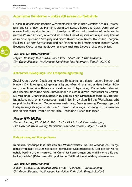 Herbstprogramm 2018 der Volkshochschule Dreiländereck