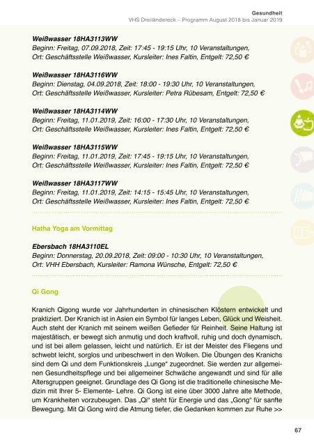 Herbstprogramm 2018 der Volkshochschule Dreiländereck