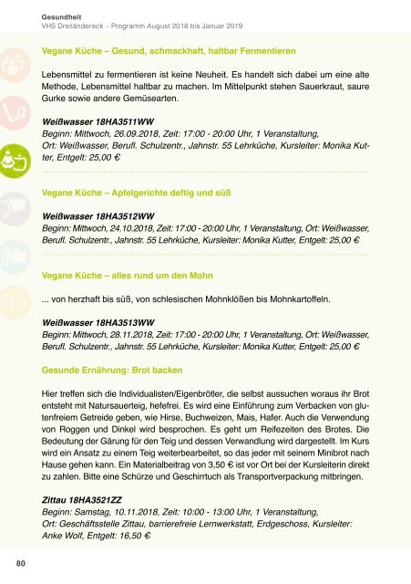 Herbstprogramm 2018 der Volkshochschule Dreiländereck