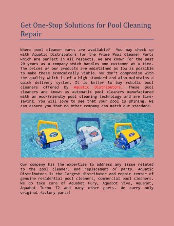 Get One-Stop Solutions for Pool Cleaning Repair