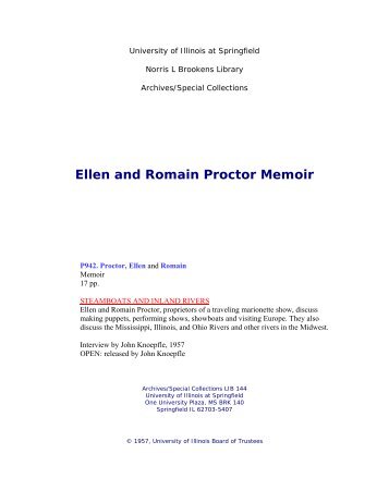 Ellen and Romain Proctor Memoir - University of Illinois Springfield