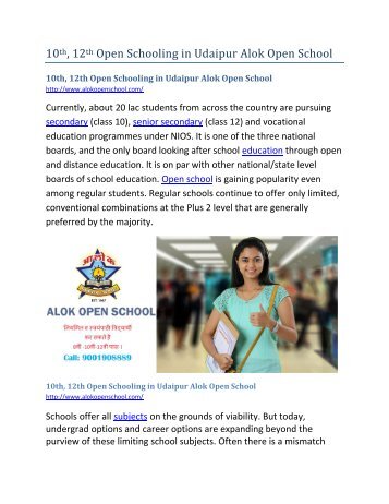 10th, 12th Open Schooling in Udaipur