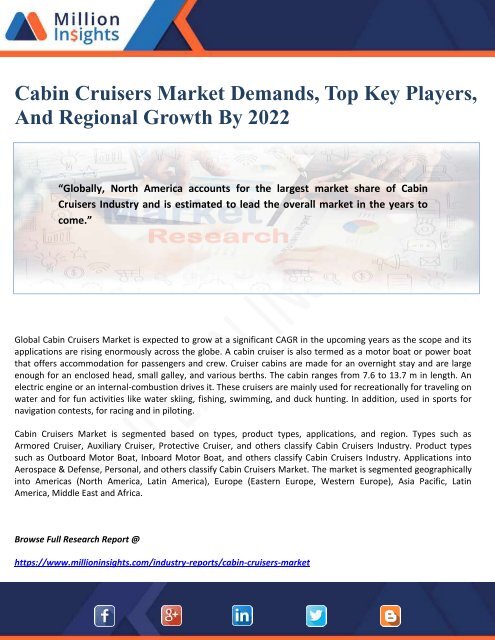 Cabin Cruisers Market Demands, Top Key Players, And Regional Growth By 2022