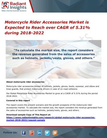 Motorcycle Rider Accessories Market is Expected to Reach over CAGR of 5.31% during 2018-2022