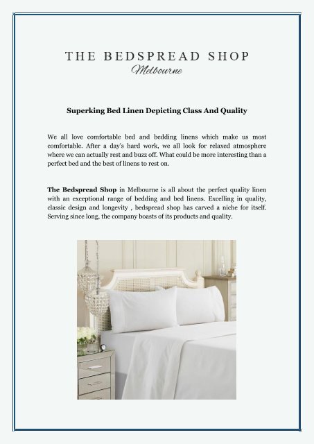 Superking Bed Linen Depicting Class And Quality