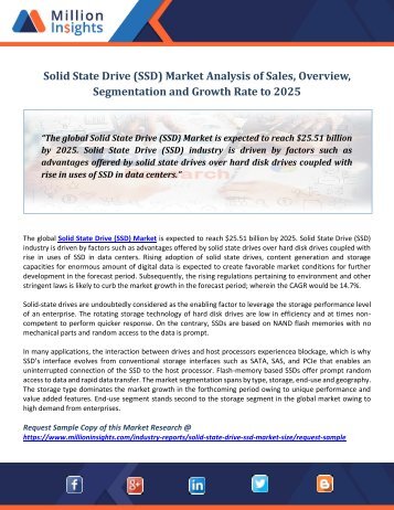 Solid State Drive (SSD) Market nalysis of Sales, Overview, Segmentation and Growth Rate to 2025