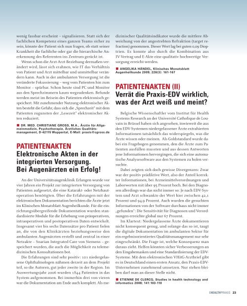 PATIENTENAKTEN (II) Verrät die Praxis-EDV ... - E-Health-Com