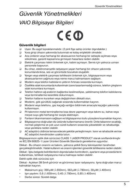 Sony VPCB11X9E - VPCB11X9E Documents de garantie Turc