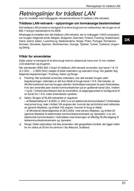 Sony VPCB11X9E - VPCB11X9E Documents de garantie Danois