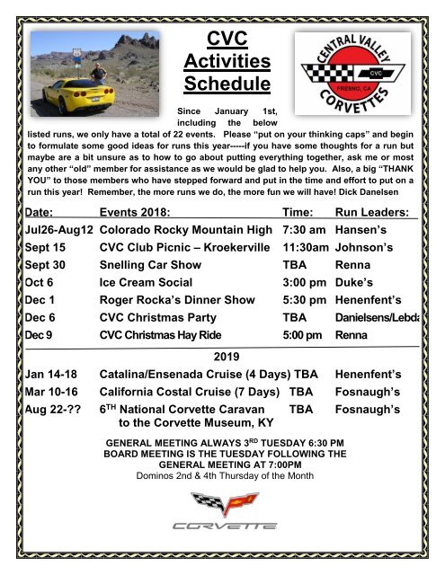 Central Valley Corvettes of Fresno - August 2018