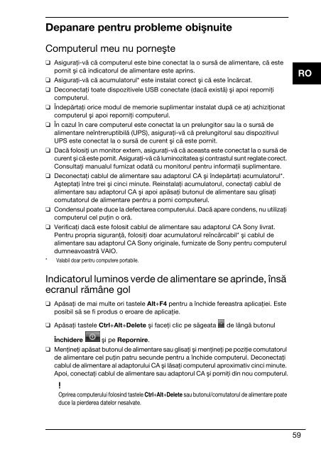 Sony VPCB11X9E - VPCB11X9E Guide de d&eacute;pannage Roumain