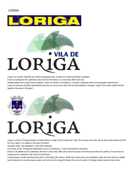 Concise history of Loriga extracts of the work of the historian António Conde_História concisa de Loriga extratos da obra do historiador António Conde