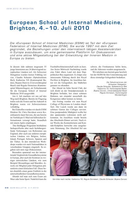 SGIM Bulletin 2-2010 - Schweizerische Gesellschaft für Innere Medizin