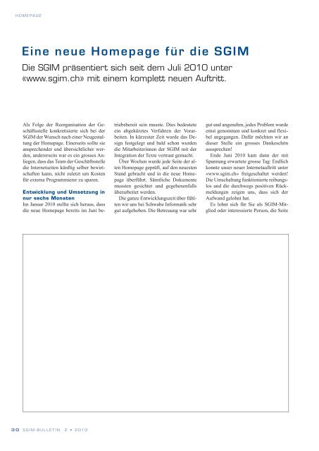 SGIM Bulletin 2-2010 - Schweizerische Gesellschaft für Innere Medizin