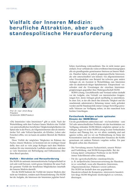 SGIM Bulletin 2-2010 - Schweizerische Gesellschaft für Innere Medizin