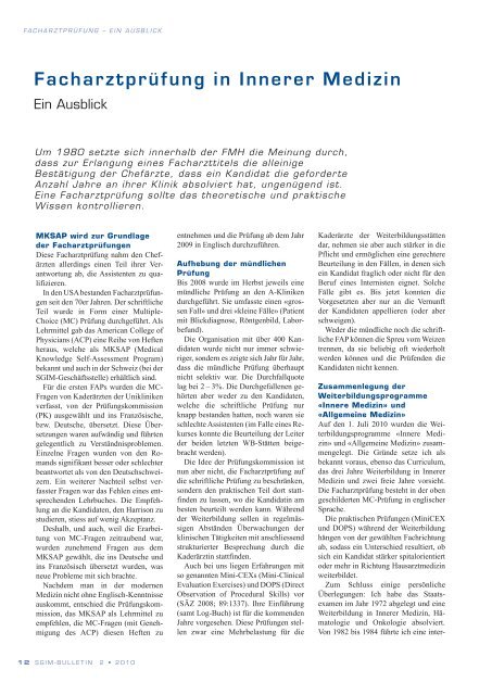 SGIM Bulletin 2-2010 - Schweizerische Gesellschaft für Innere Medizin