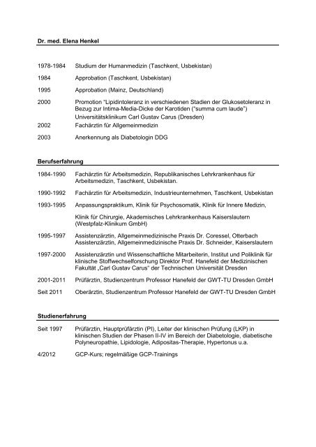Vita (PDF, 120 KB) - Studienzentrum Prof. Hanefeld