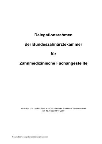 Delegationsrahmen der Bundeszahnärztekammer für ...