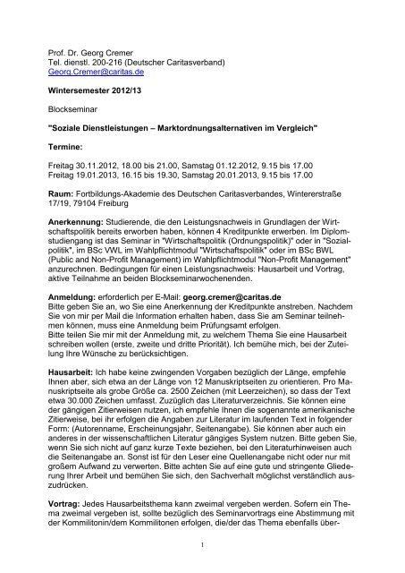 Prof. Dr. Georg Cremer Tel. dienstl. 200-216 (Deutscher ...