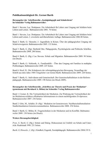 Vollständige Publikationsliste von Dr. Gernot Barth