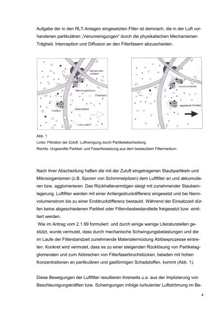 Untersuchungen zur Freisetzung von Filterfasern und zur Ablösung ...