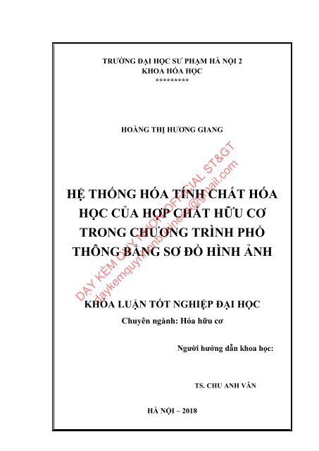 Hệ thống hóa tính chất hóa học của hợp chất hữu cơ trong chương trình phổ thông bằng sơ đồ hình ảnh (2018)