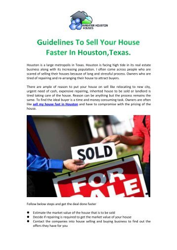 Guidelines To Sell Your House Faster In Houston,Texas