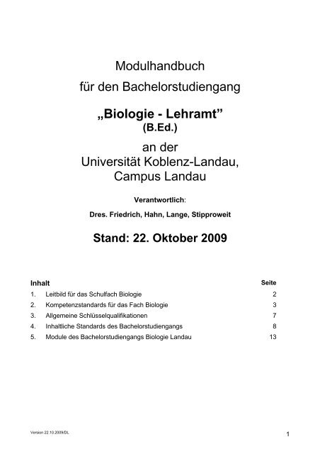 „Biologie - Lehramt” (B.Ed.) - Universität Koblenz · Landau