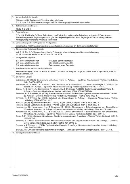 „Biologie - Lehramt” (B.Ed.) - Universität Koblenz · Landau
