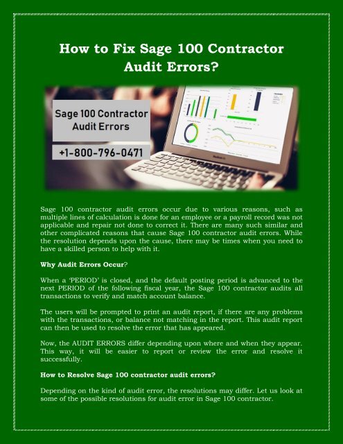 1800-796-0471: How to Fix Sage 100 Contractor Audit Errors?