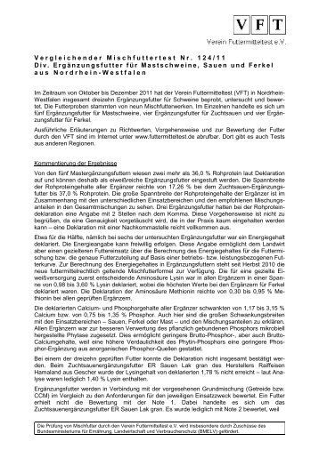 VFT-Mischfuttertest Nr. 124/2011 - Der Verein Futtermitteltest (VFT) eV