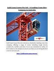 Gold Coast Cranes Pty Ltd – A Leading Crane Hire Company in Australia