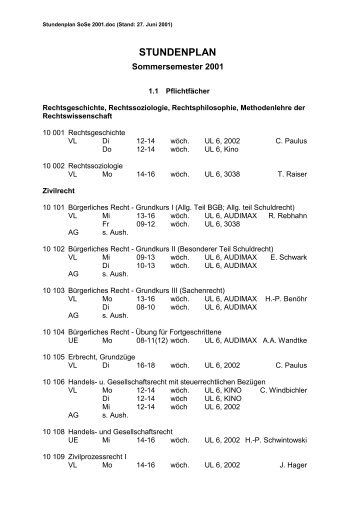 STUNDENPLAN - Humboldt-Universität zu Berlin · Juristische Fakultät